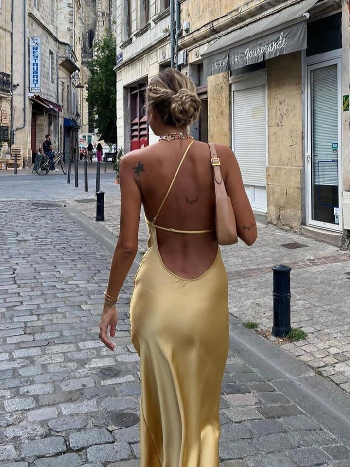 Celeste Moonlit Glam Satin Maxi Dress