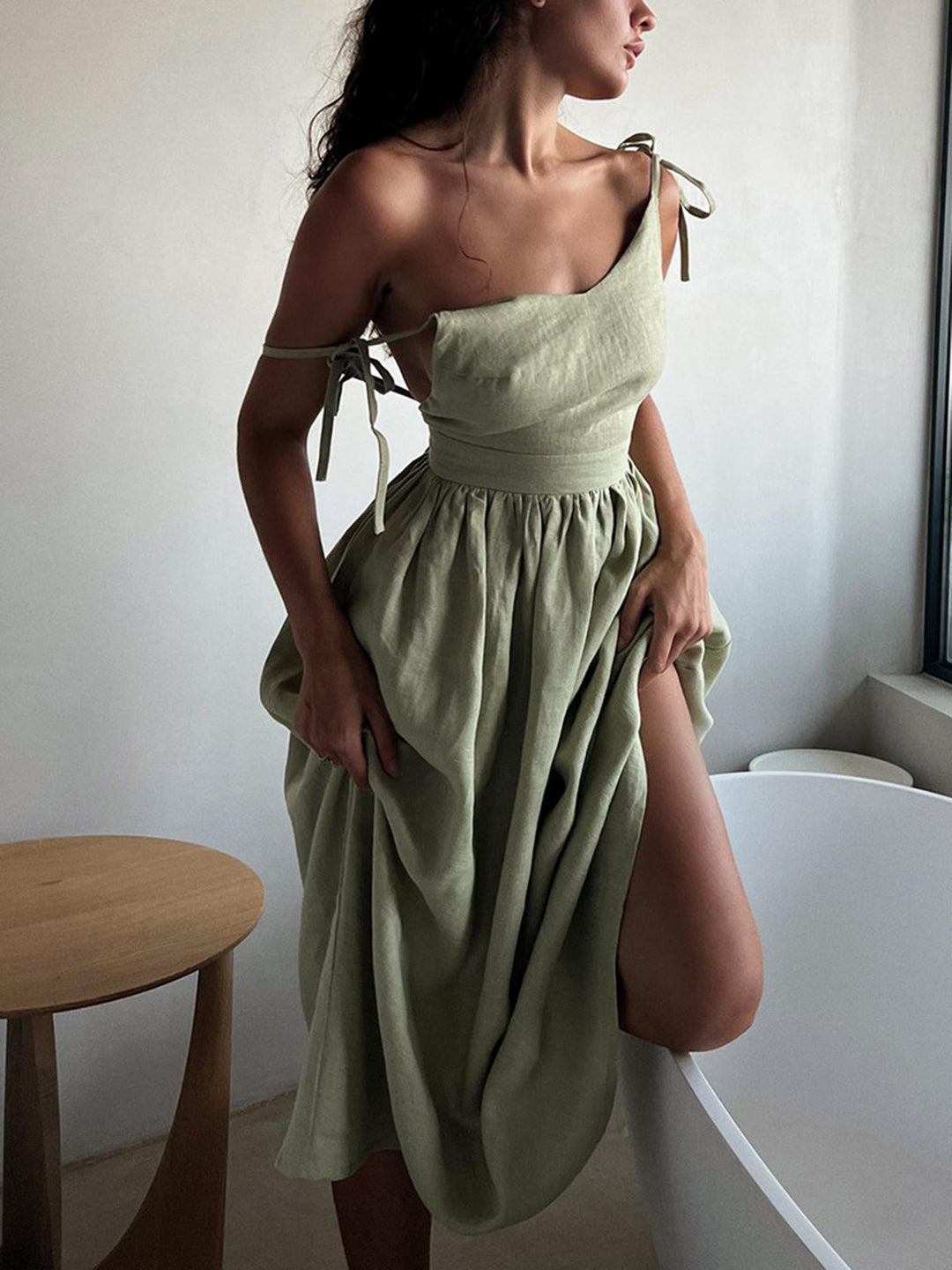 Elara Backless Cotton-Linen Maxi Dress
