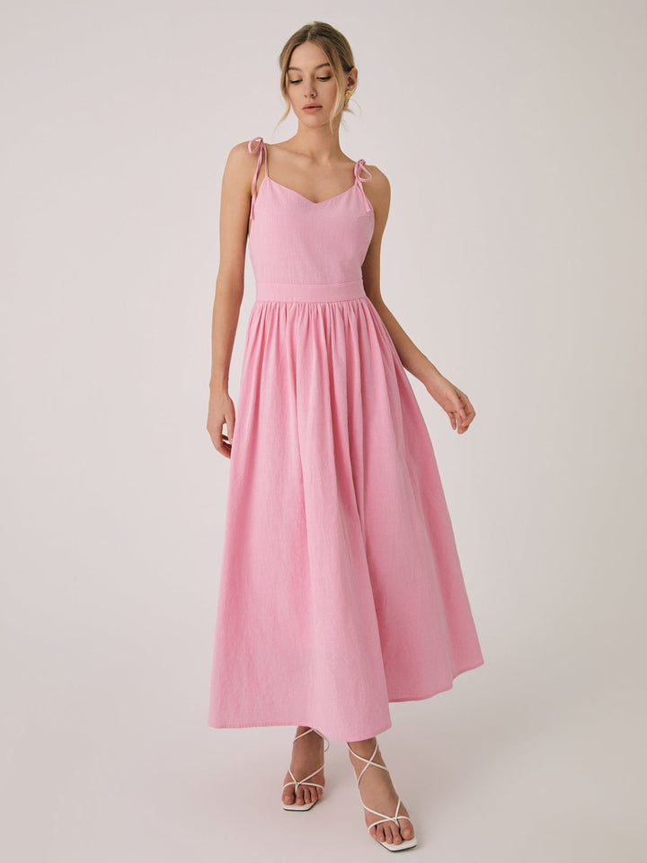 Elara Backless Cotton-Linen Maxi Dress