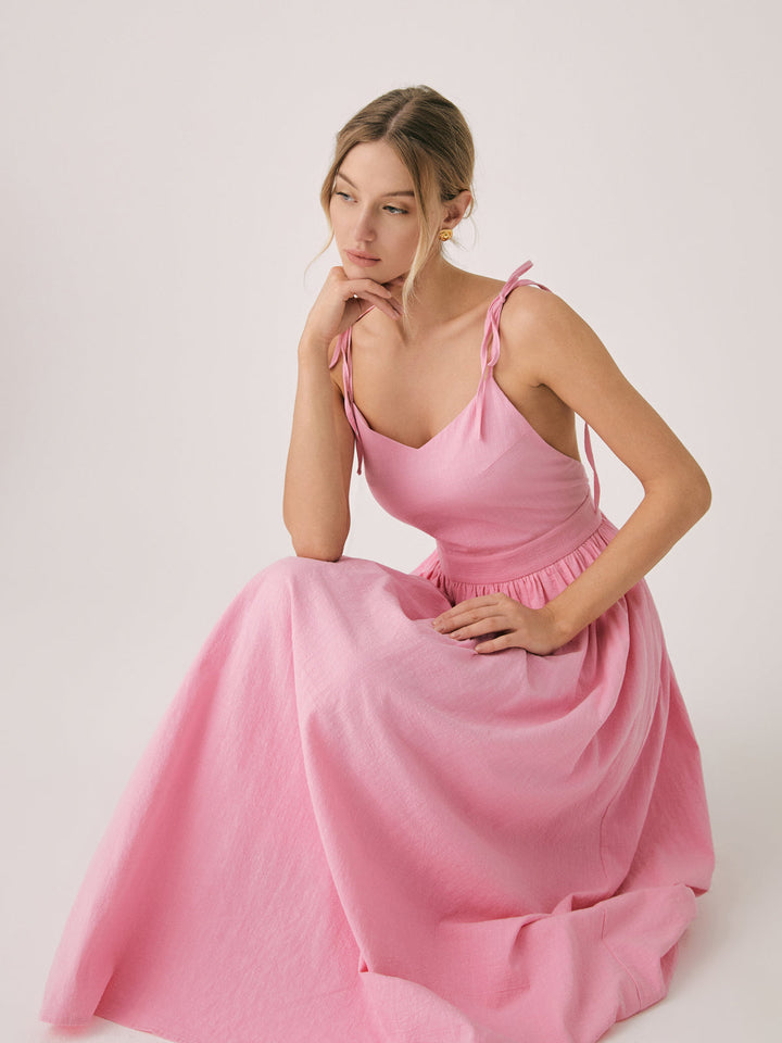 Elara Backless Cotton-Linen Maxi Dress