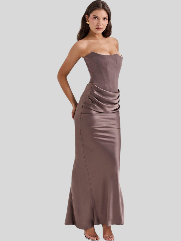 Lara Satin Crepe Strapless Evening Gown