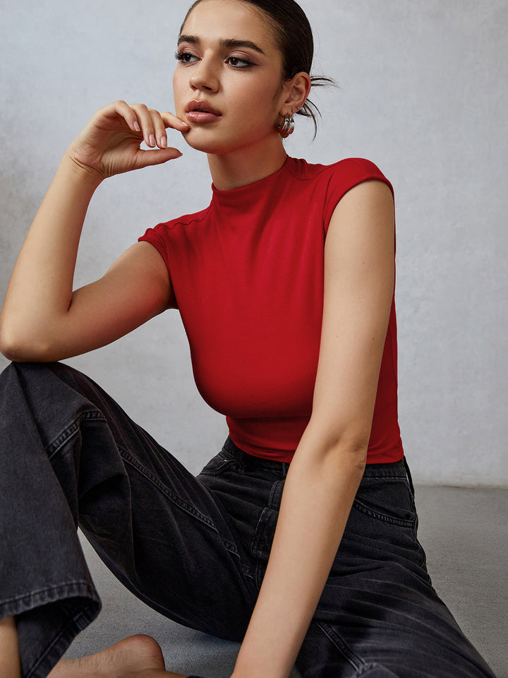Sophia Mock Neck Cap Sleeve Tee