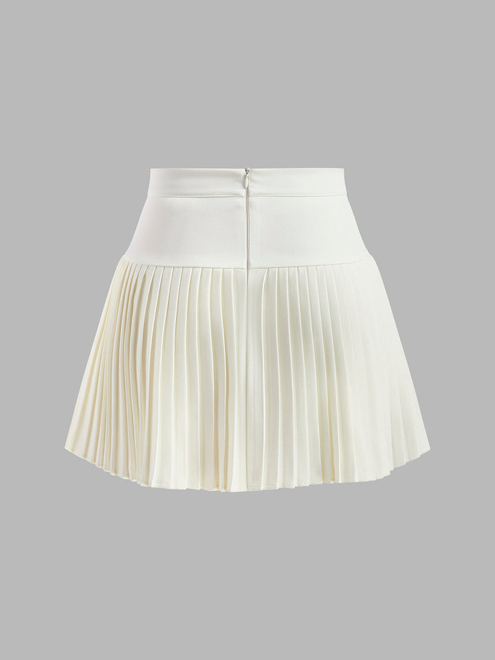 Aria Metal Letter Pleated Mini Skirt
