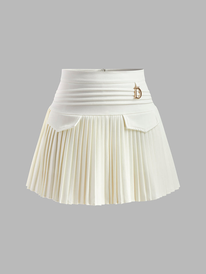 Aria Metal Letter Pleated Mini Skirt