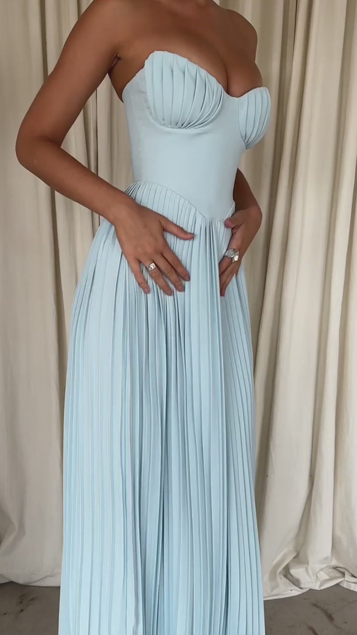 Zina Skyblue Pleated Maxi Dress