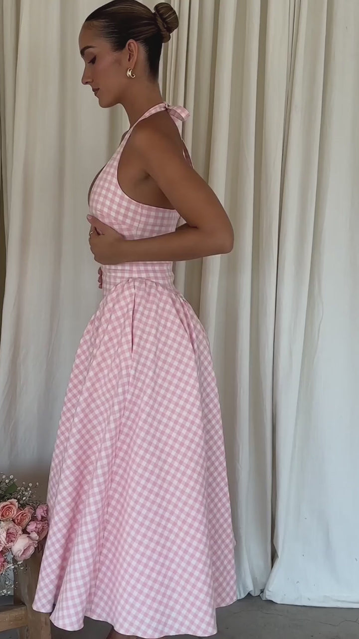 Luna Strawberry Halter Midi Dress
